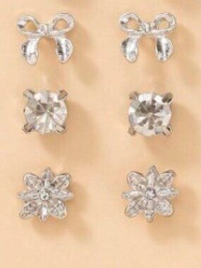 3 Pairs - Silver Stud Earrings